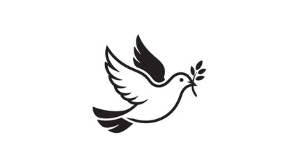 Obraz premium Dove with olive branch simple line art vector illustration symbol of peace and hope isolated on white background