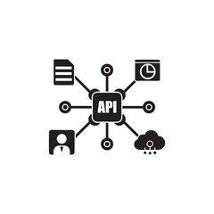 Black and White API Network Icon Connecting Cloud User Data Documents and Analytics