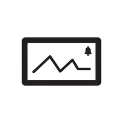 Black and White Vector Business Dashboard Icon with Line Chart and Notification Bell