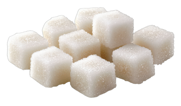Close-up view of white sugar cubes with granulated texture