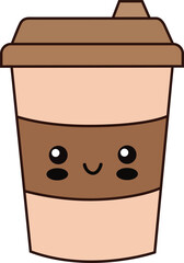 Cute coffee cup cartoon illustration with kawaii face