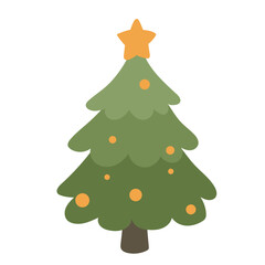 Cartoon Christmas Tree. Funny Positive Holiday Symbol Icon. Happy Winter Xmas or New Year Gift Decoration. Merry Christmas Celebration Greeting Decor Evergreen Spruce Pine Fir Element.