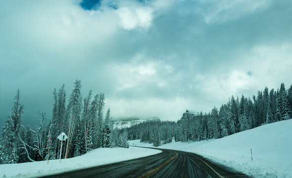 Snow conditions in the end of May, on US Rt 26. State of Wyoming