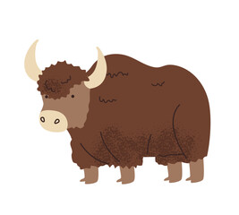 Fluffy yak vector Illustration isolated on white background. English language fun studying for kids.