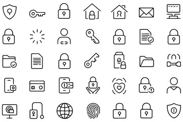 Set of security icons simple line vector design elements for web and mobile apps isolated on white background
