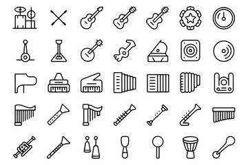 Set of musical instrument icons thin line vector illustration for music store concert and education isolated on white background