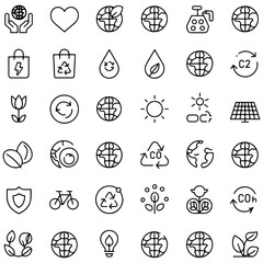 Set of ecology and environment icons thin line vector glyphs for sustainable living and green energy isolated on white background