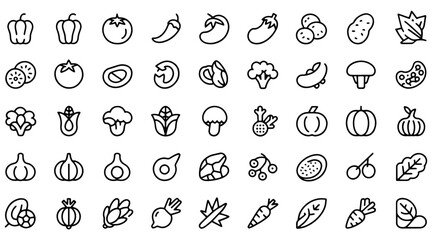 Set of minimalist vegetable icons simple line art vector design for food related projects isolated on white background