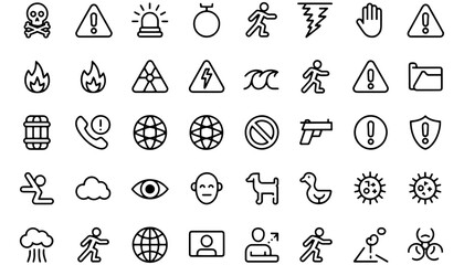 Set of various warning icons simple line vector symbols for web and mobile apps isolated on white background