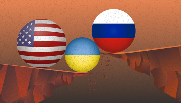 United States American and Russia pressure on Ukraine UA   background, web, banner. Negotiations, sanctions partnership template security guarantees concept