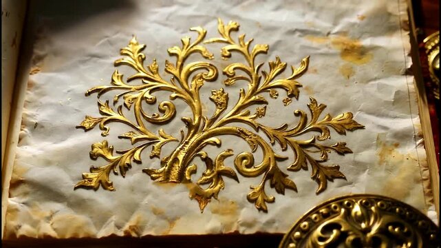 Golden Floral Ornament on Textured Background - Elegant Design Element.