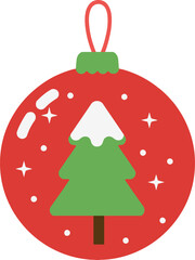 Cute Christmas ornament featuring a snowy pine tree in festive holiday style Vector illustration