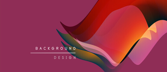 Abstract flowing shapes, vibrant colors, modern design. Pink background complements orange, blue gradients. Minimalist text overlay present.
