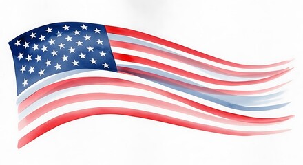 Fototapeta premium Watercolor waving american flag isolated on white background