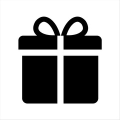 Simple black gift box icon with ribbon for celebrations and holidays
