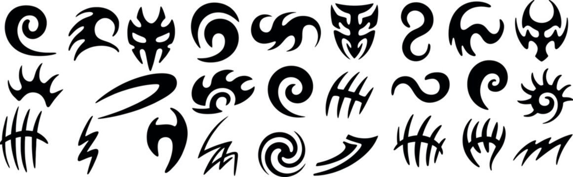 Black and White Abstract Tribal Vector Shape Silhouettes Collection Art