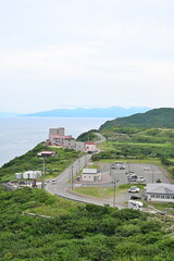 竜飛岬灯台から望む海岸線と集落の風景（青森県外ヶ浜町）
