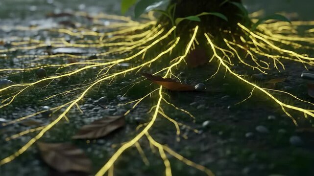 Glowing Roots in the Forest Nature's Hidden Connections and Ecosystem