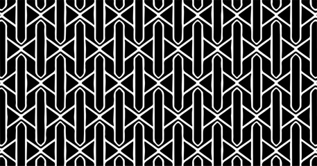 Black and white seamless pattern composed of interlocking geometric bars forming a structured, modern lattice design.