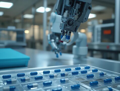 a robot is working on a tray of pills