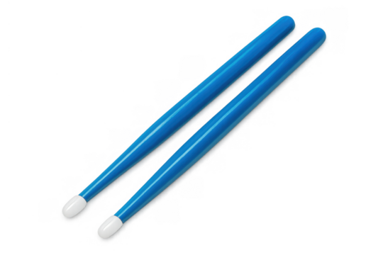 Blue drumsticks for drumming performance and music production, creating rhythm and sound, transparent background