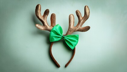Christmas Reindeer Antler Headband With Green Bow
