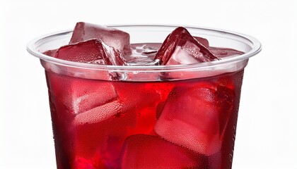 Refreshing Red Soda Drink With Ice Cubes In A Plastic Cup Isolated On Transparent Background