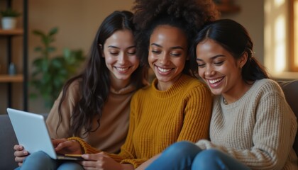 Friends Reviewing Budget Tablet Bright Daylight