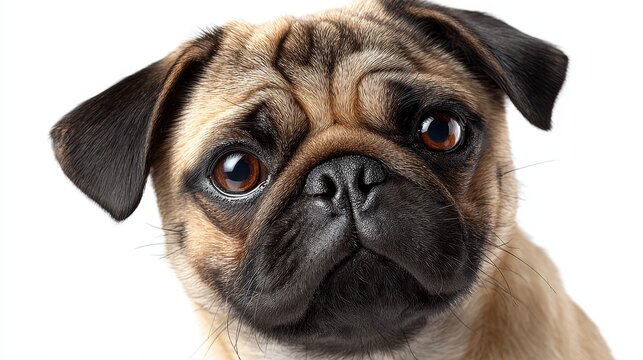 Charming Pug with Expressive Brown Eyes Posing Against a Light Gray Background in Studio Setting