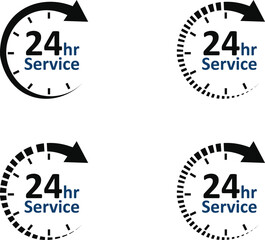 24 hours service clock icon vector set 24h open all day service concept 24 hours service 
