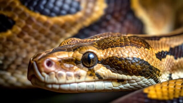 Close-up of a Pythons Head with Striking Patterns and Scales.