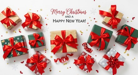 Christmas and new year gifts with festive holiday spirit