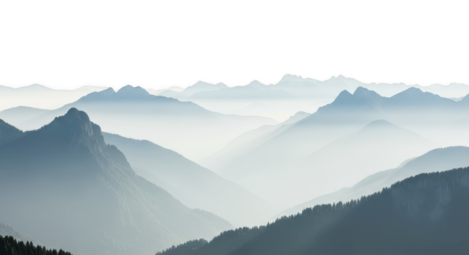 Misty Blue Mountain Range Silhouette with Fog and Sky (PNG)