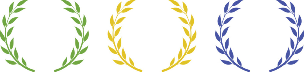 Laurel wreath collection. Set of black wreaths and branches. Laurels wreaths, swirls, twigs collection