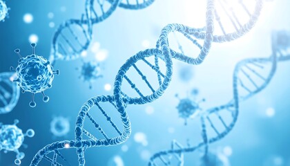 Firefly Inspired Stylized DNA Strands with Cell Clusters in Soft Blue Palette