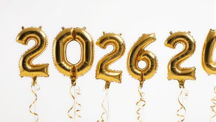 Golden foil number balloons spelling 2026 for a New Year celebration.