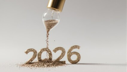 Golden Hourglass Symbolizing Time Passing Towards the Year 2026.