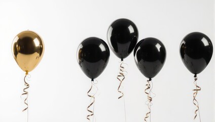Golden Balloon Stands Out Among Black Balloons.