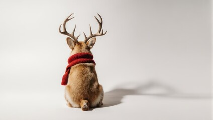 Whimsical Deer Figurine with Red Scarf on White Background.
