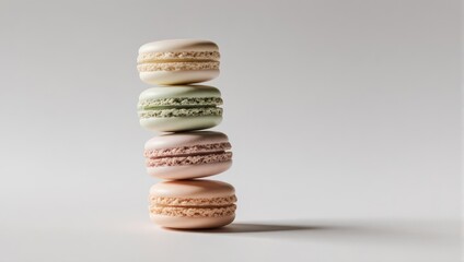 Stack of Colorful Macarons on a White Background.