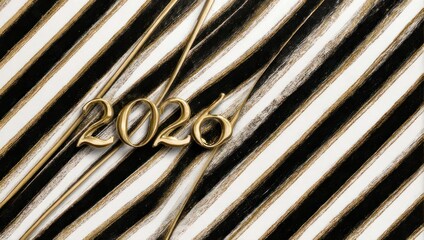 Golden 2020 text on a striped background, celebrating the new year.