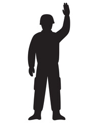 Silhouette of Person in Uniform Raising Hand for Warning or Attention Signal