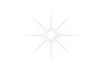 Bright white light lens flare or starburst effect shining and glowing on transparent background