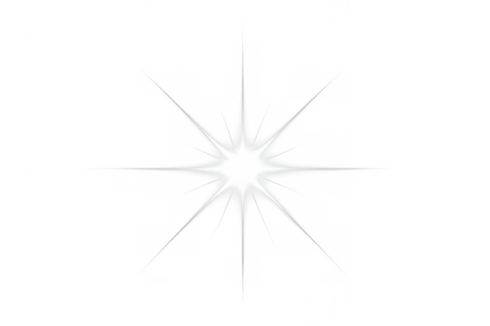 Bright white light lens flare or starburst effect shining and glowing on transparent background