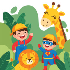 Fototapeta premium Children's Animal Playtime