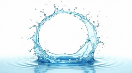 A perfect circular splash of crystal clear blue water captured in mid-air forming a hollow ring on the water.
