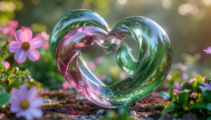 Szklane serce w kolorach zieleni i różu