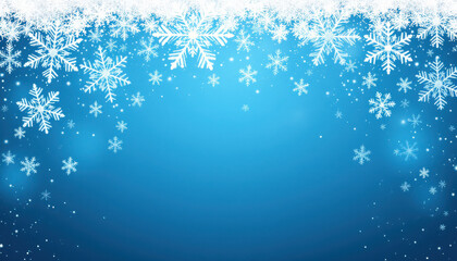 Winter background with falling snowflakes on a vibrant blue backdrop