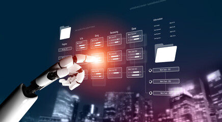 AI analyzing task progress, reviewing workflow pipeline, updating task stages, and improving project management efficiency with automated reporting insights. Vouch