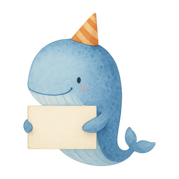 PNG Cute whale with party hat